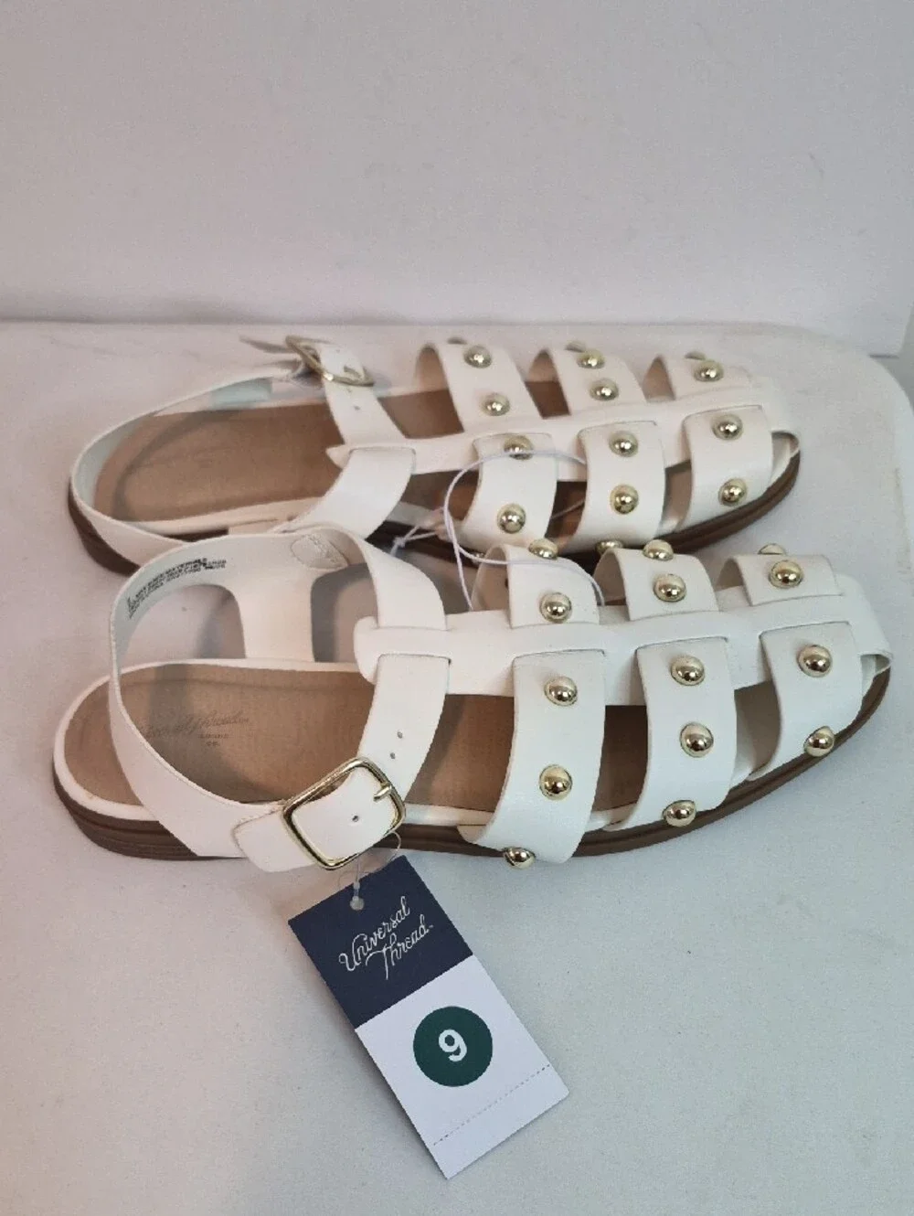 Target White Gladiator Sandals with Gold Studs Size 9